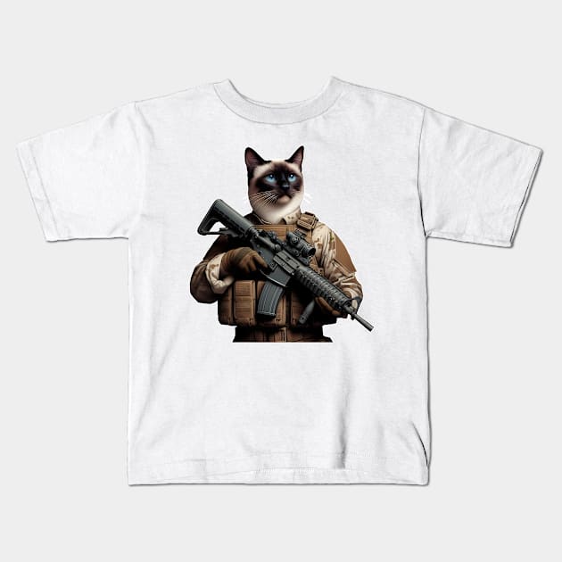 Tactical Cat Kids T-Shirt by Rawlifegraphic